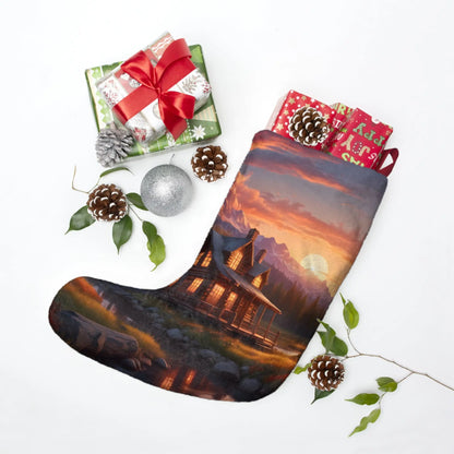 Cozy Mountain Cabin Christmas Stocking — Scenic Sunset Lodge Holiday Décor - One size - Home Decor