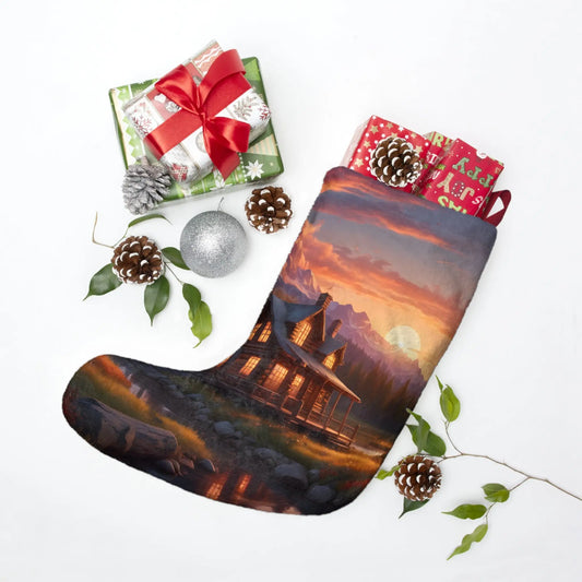 Cozy Mountain Cabin Christmas Stocking — Scenic Sunset Lodge Holiday Décor - One size - Home Decor