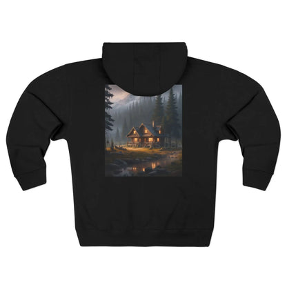 Cozy Mountain Cabin Painting Style Zip-Up Sweatshirt - XS / Black - Hoodie