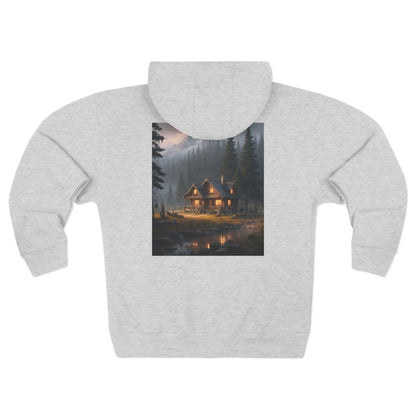 Cozy Mountain Cabin Painting Style Zip-Up Sweatshirt - XS / Heather Grey - Hoodie