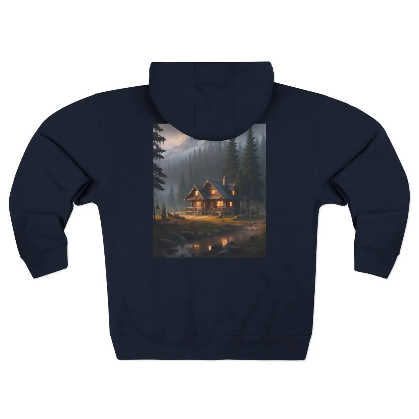 Cozy Mountain Cabin Painting Style Zip-Up Sweatshirt - XS / Navy - Hoodie