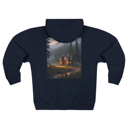 Cozy Mountain Cabin Painting Style Zip-Up Sweatshirt - XS / Navy - Hoodie