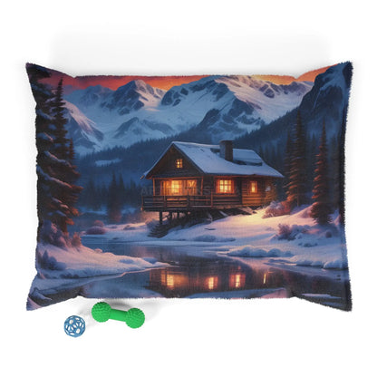 Cozy Mountain Cabin Pet Bed – Winter Lodge Scenic Dog Bed - 40’’ × 30’’ - Pets