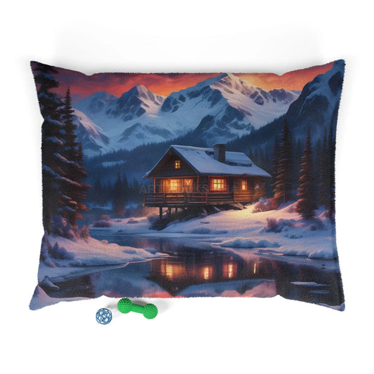 Cozy Mountain Cabin Pet Bed – Winter Lodge Scenic Dog Bed - 50’’ × 40’’ - Pets