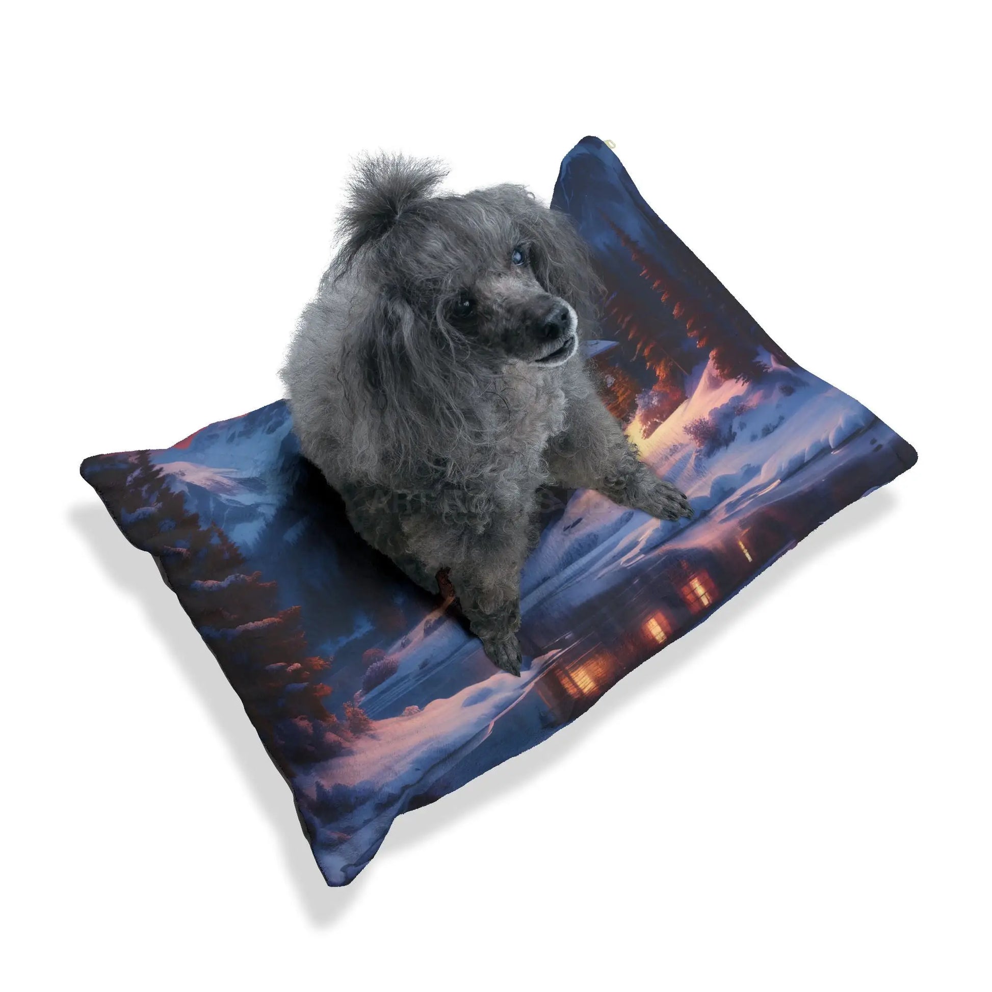 Cozy Mountain Cabin Pet Bed – Winter Lodge Scenic Dog Bed - Pets