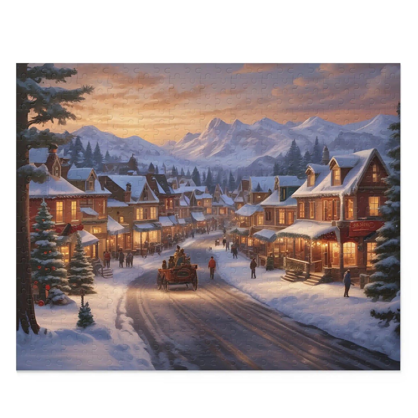 Cozy Snowy Mountain Town Jigsaw Puzzle- (120/252/500 pieces) - 20’’ × 16’’ (500 pcs) - Puzzle