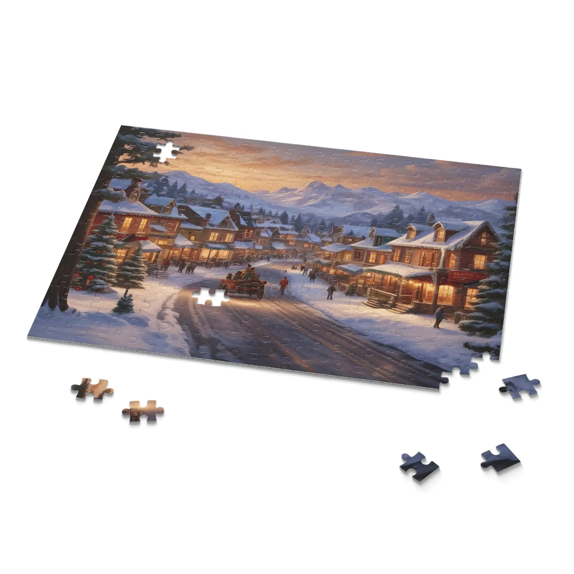 Cozy Snowy Mountain Town Jigsaw Puzzle- (120/252/500 pieces) - Puzzle