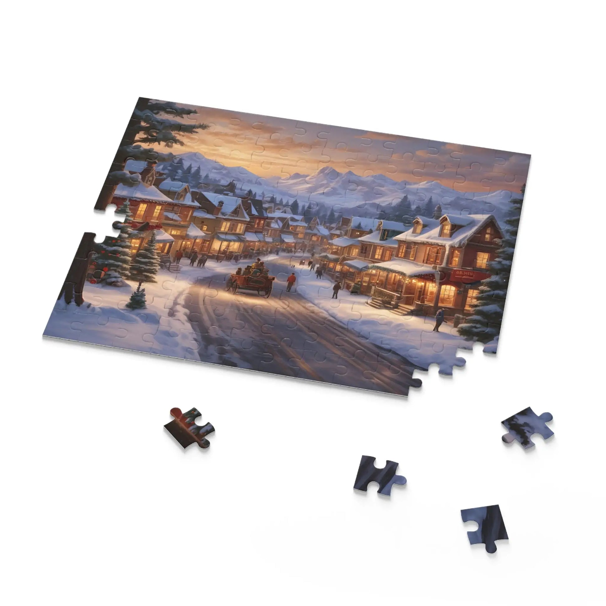 Cozy Snowy Mountain Town Jigsaw Puzzle- (120/252/500 pieces) - Puzzle