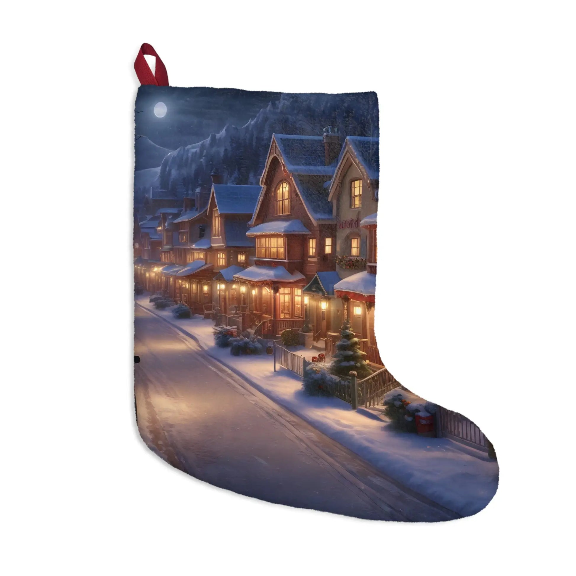 Cozy Snowy Village Christmas Stocking — Festive Holiday Mantel Decor - One size - Home Decor
