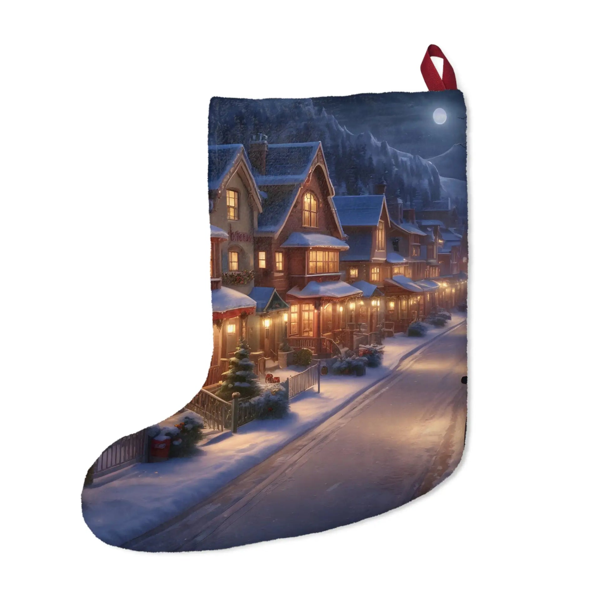 Cozy Snowy Village Christmas Stocking — Festive Holiday Mantel Decor - One size - Home Decor