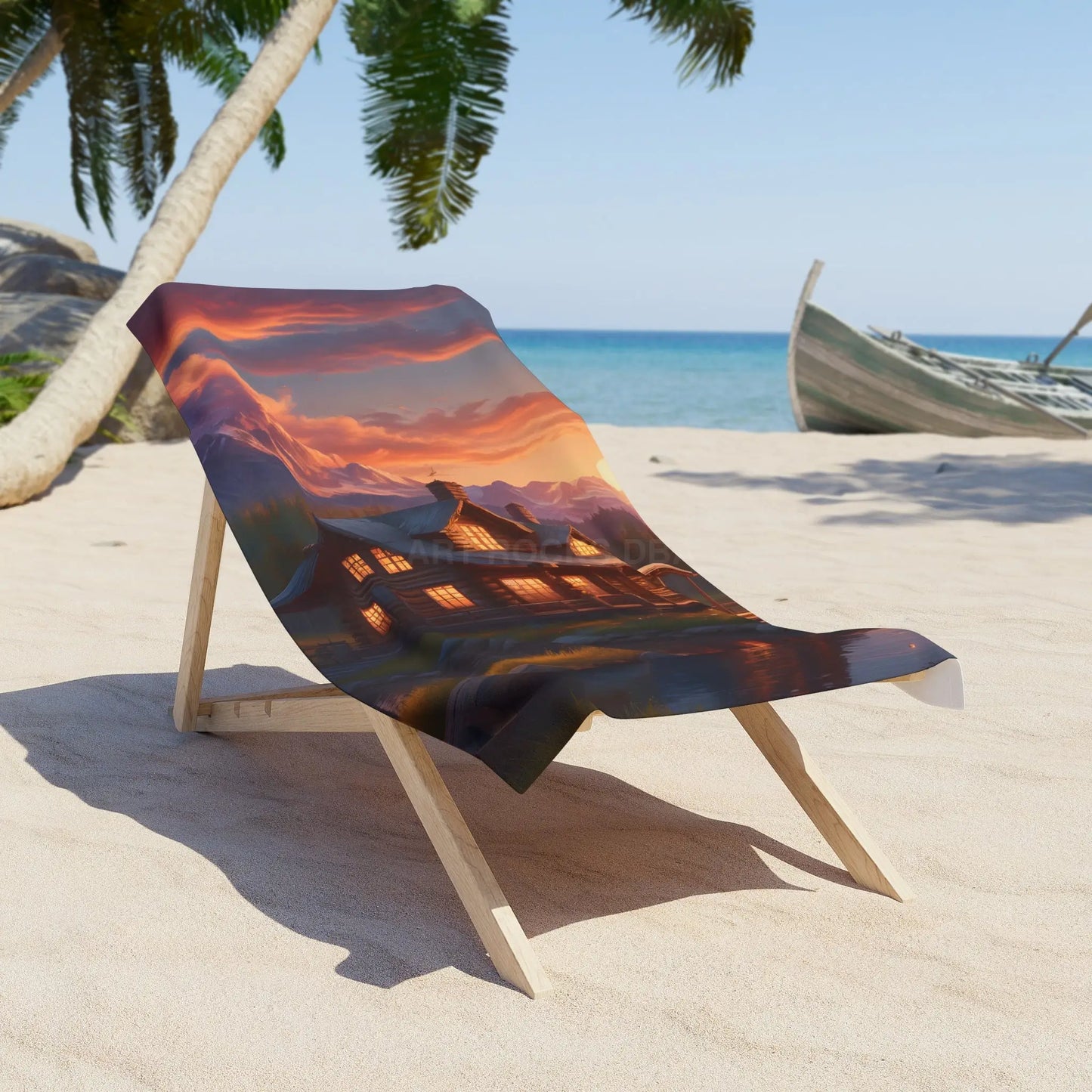 Cozy Sunset Mountain Cabin Beach Towel - 30’’ × 60’’ - Home Decor