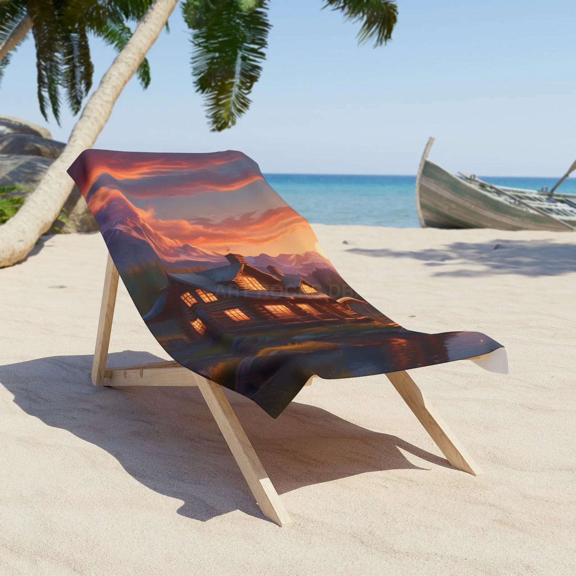 Cozy Sunset Mountain Cabin Beach Towel - 30’’ × 60’’ - Home Decor
