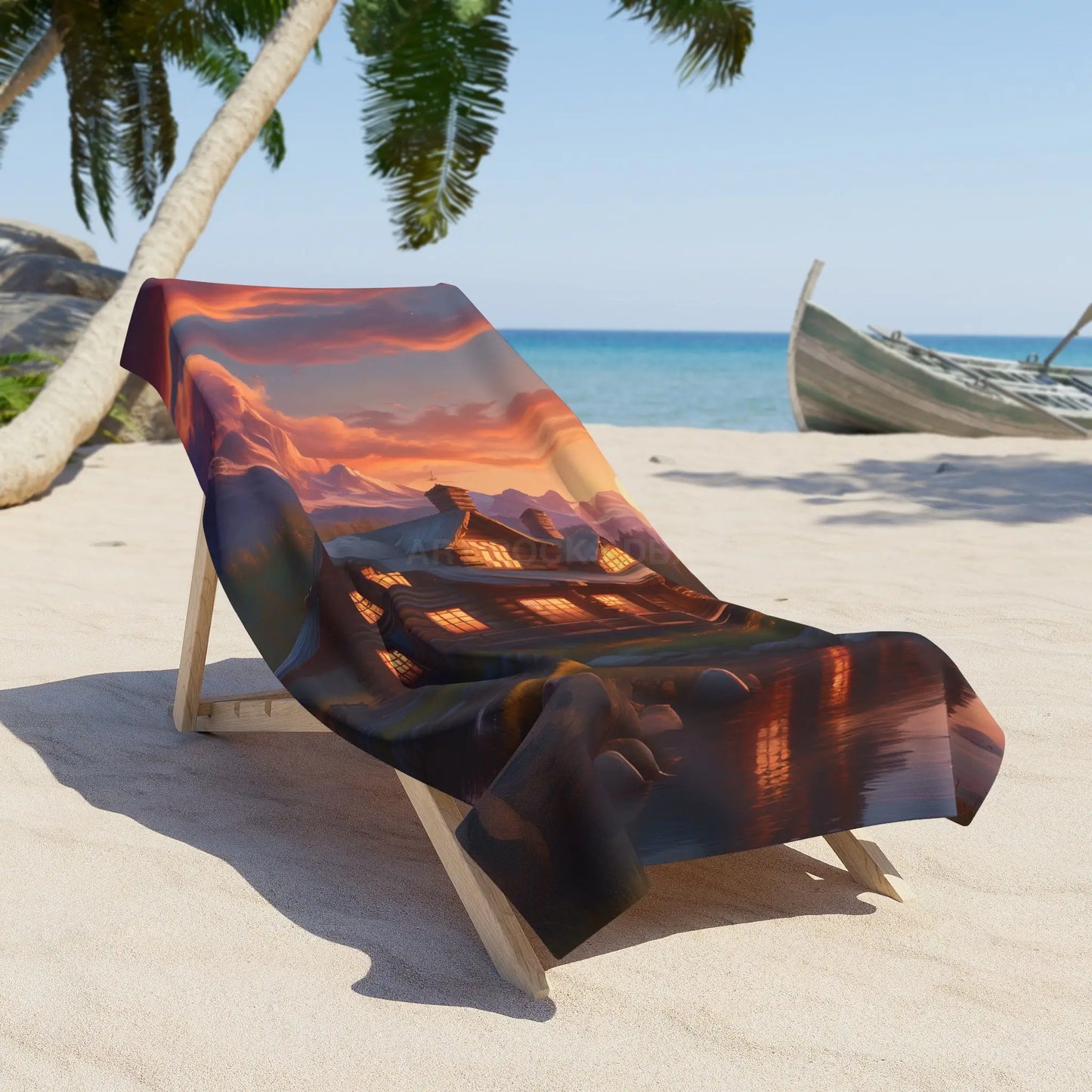 Cozy Sunset Mountain Cabin Beach Towel - Home Decor