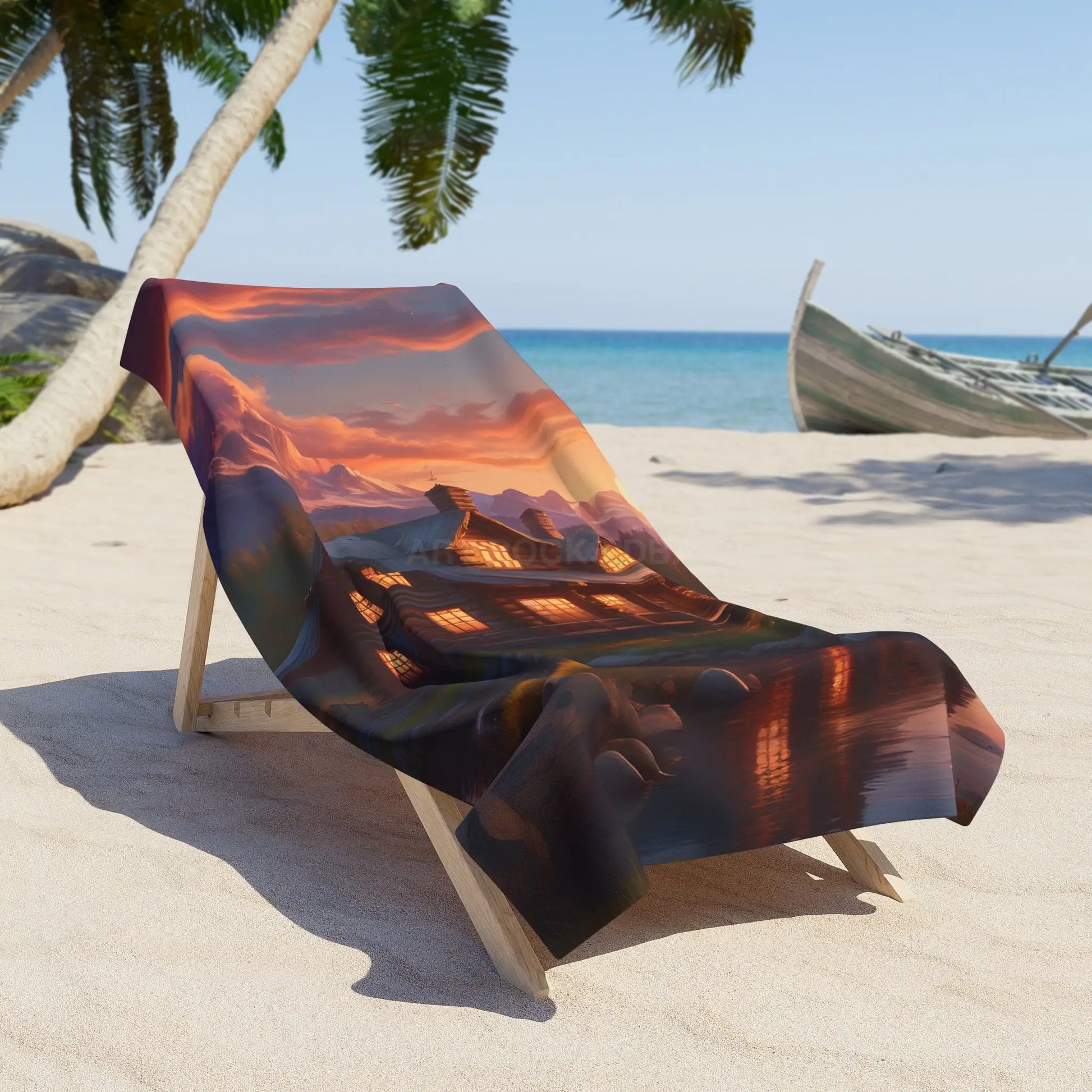 Cozy Sunset Mountain Cabin Beach Towel - Home Decor