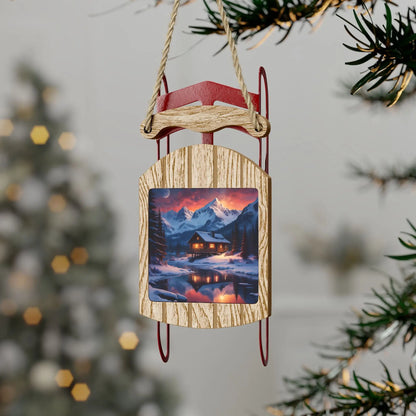Cozy Winter Cabin Sled Ornament — Rustic Holiday Tree Decor - 2.1’’ × 4.6’’ / 1 pc - Home Decor