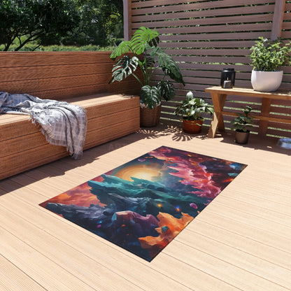 Crystal Galaxy Outdoor Rug Patio Decor Garden Mat Festival Ground Cover Colorful Area Rug Camping Essentials