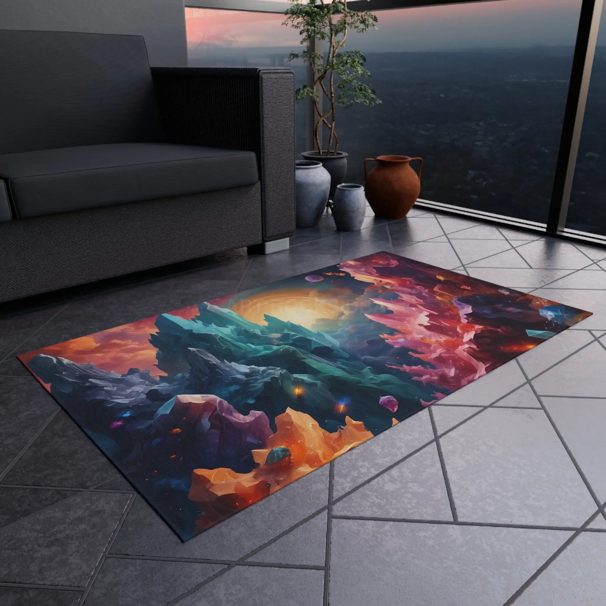 Crystal Galaxy Outdoor Rug Patio Decor Garden Mat Festival Ground Cover Colorful Area Rug Camping Essentials