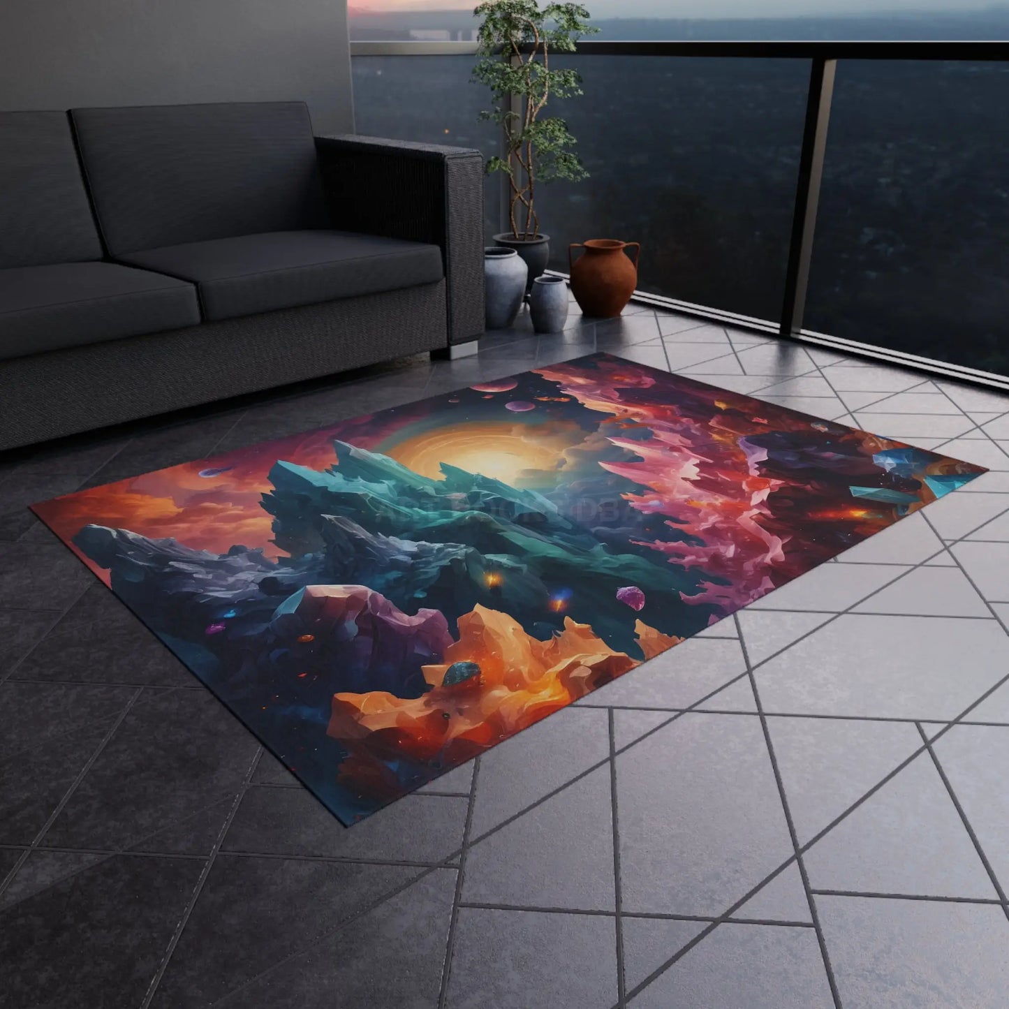 Crystal Galaxy Outdoor Rug Patio Decor Garden Mat Festival Ground Cover Colorful Area Rug Camping Essentials