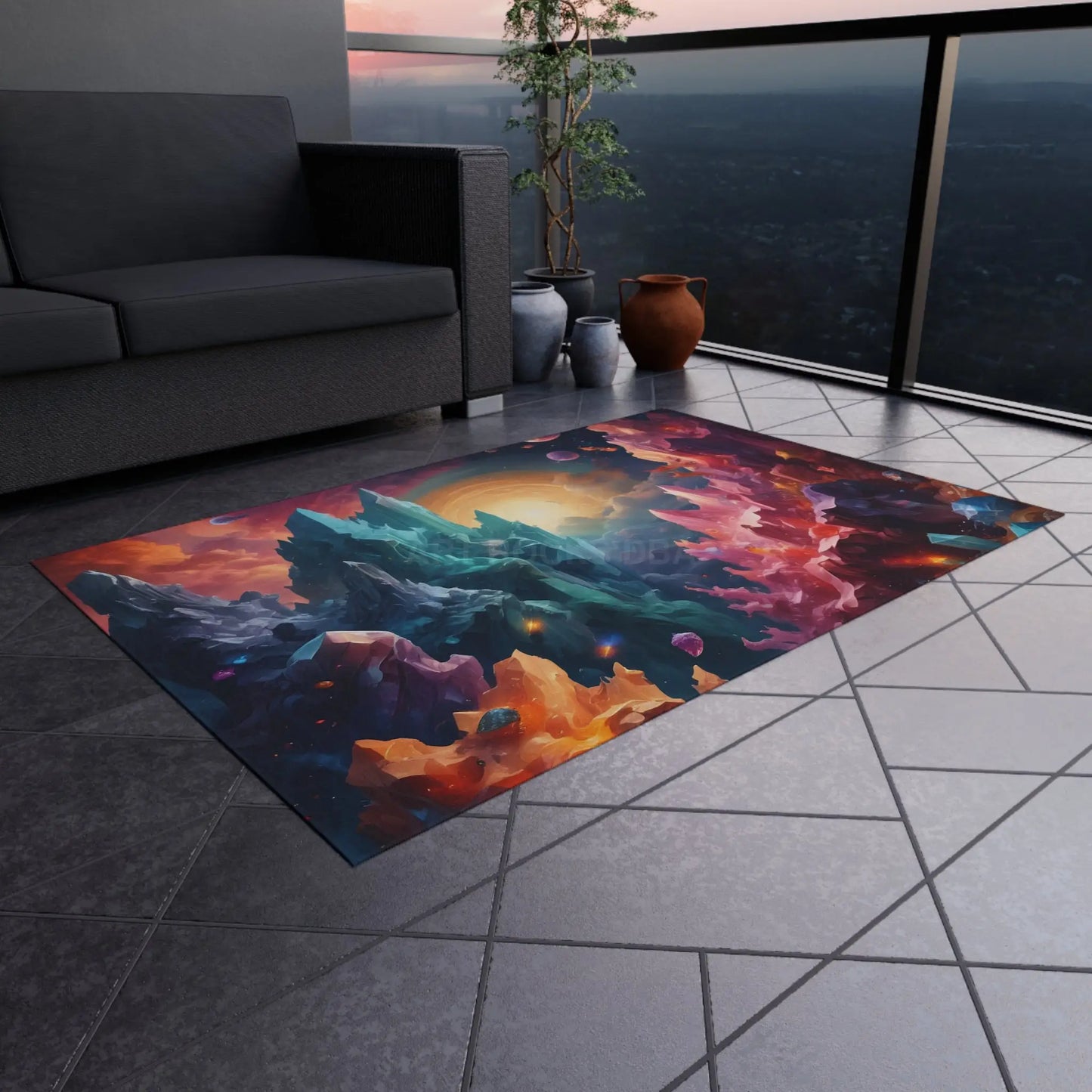 Crystal Galaxy Outdoor Rug Patio Decor Garden Mat Festival Ground Cover Colorful Area Rug Camping Essentials