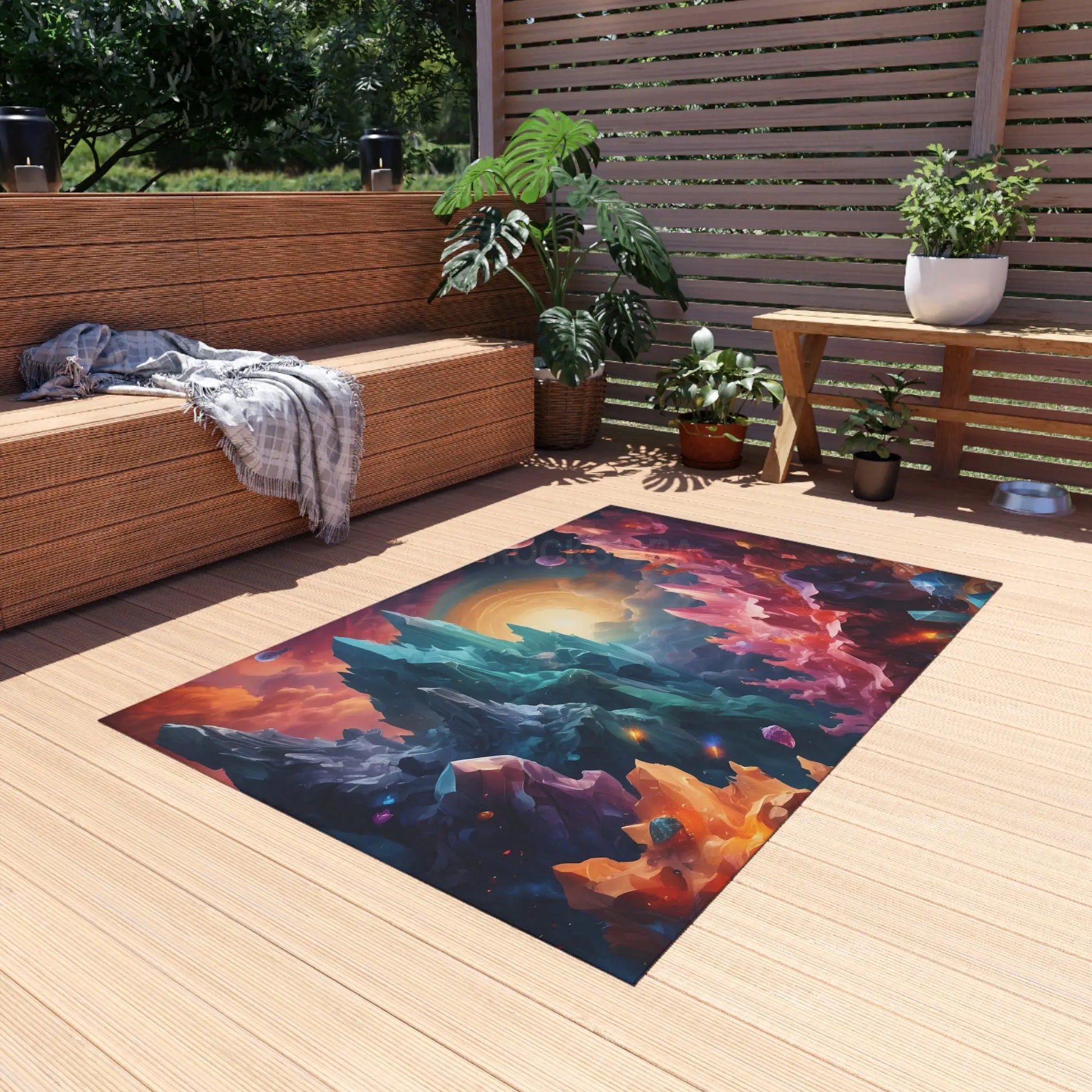 Crystal Galaxy Outdoor Rug Patio Decor Garden Mat Festival Ground Cover Colorful Area Rug Camping Essentials