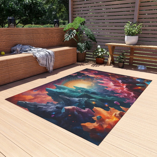 Crystal Galaxy Outdoor Rug Patio Decor Garden Mat Festival Ground Cover Colorful Area Rug Camping Essentials