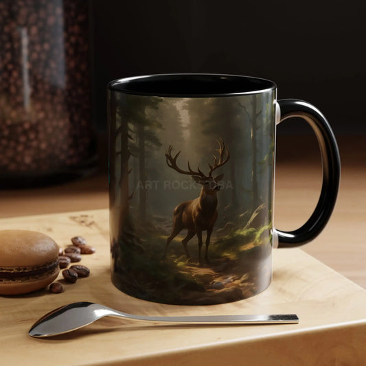 Deer Forest Coffee Mug – Rustic Wildlife Accent Mug (11/15oz) - 11oz / Black - Mug