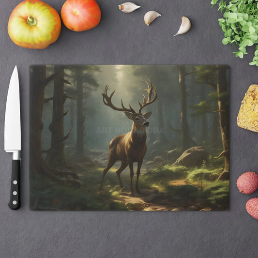 Deer in Mist Forest Cutting Board — Rustic Wildlife Kitchen Decor - Large - Home Decor