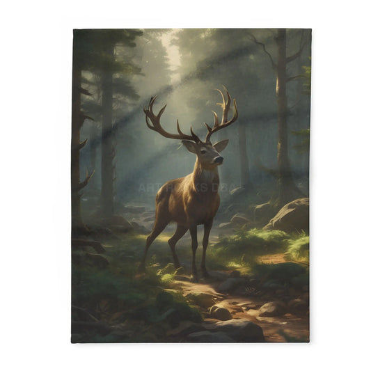 Deer in the Forest Arctic Fleece Blanket featuring Majestic Deer Cozy Throw for Bedroom Living Room Decor Gift
