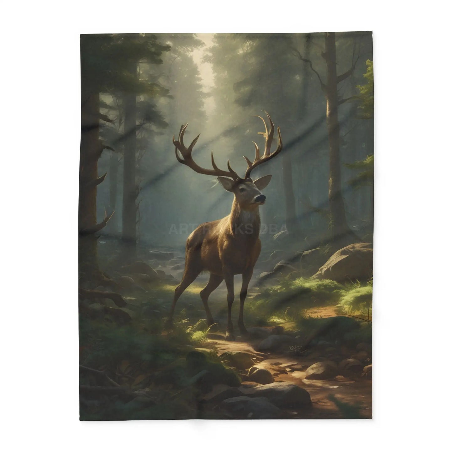 Deer in the Forest Arctic Fleece Blanket featuring Majestic Deer Cozy Throw for Bedroom Living Room Decor Gift