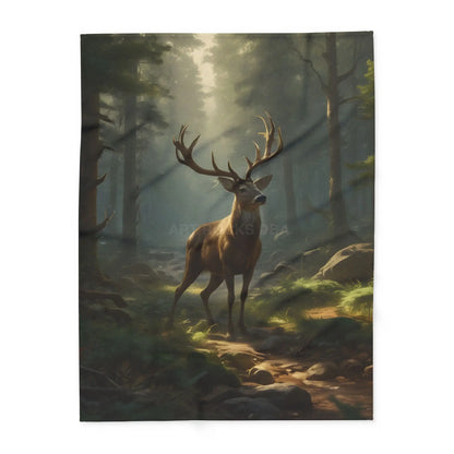 Deer in the Forest Arctic Fleece Blanket featuring Majestic Deer Cozy Throw for Bedroom Living Room Decor Gift
