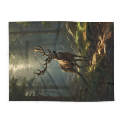 Deer in the Forest Arctic Fleece Blanket featuring Majestic Deer Cozy Throw for Bedroom Living Room Decor Gift