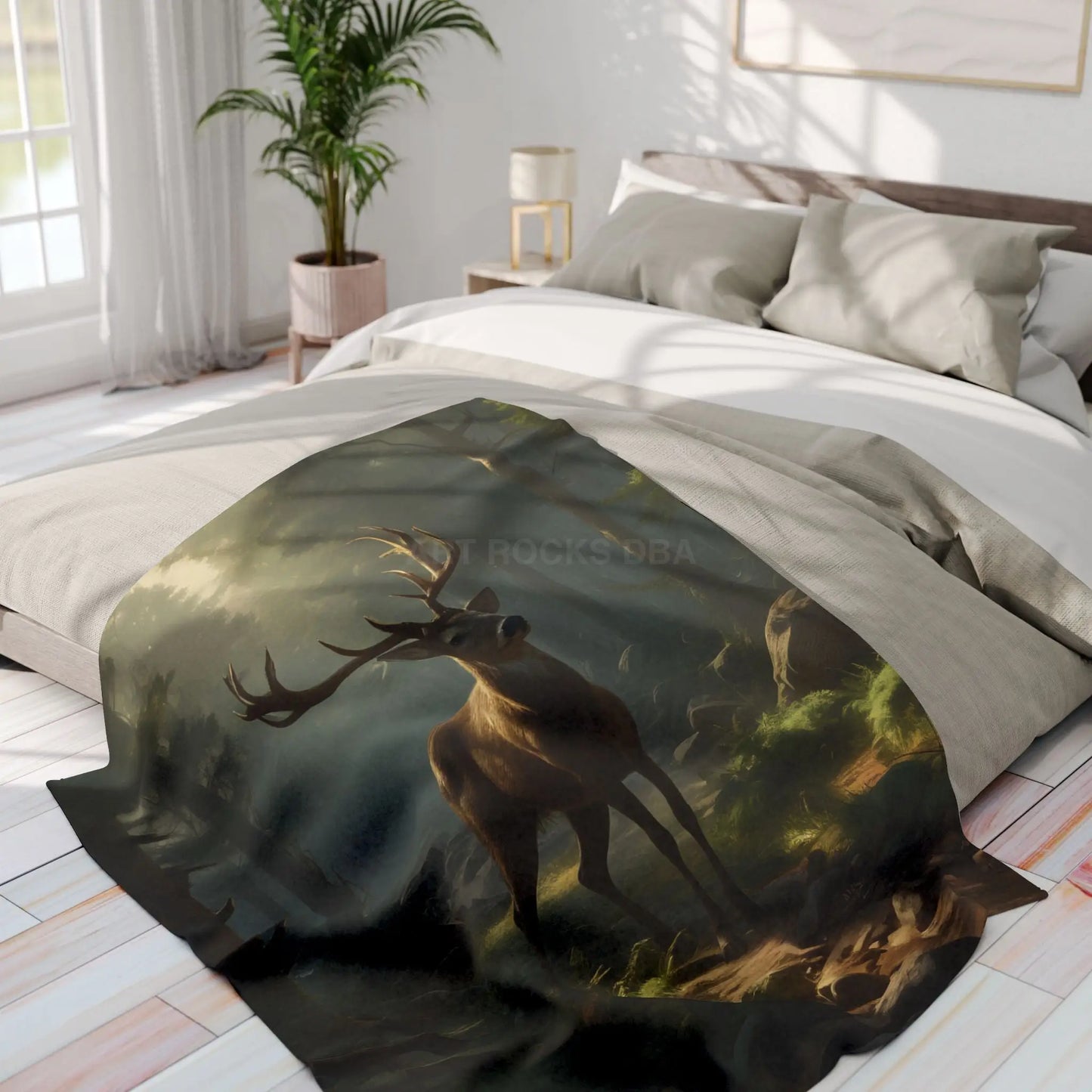 Deer in the Forest Arctic Fleece Blanket featuring Majestic Deer Cozy Throw for Bedroom Living Room Decor Gift