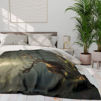 Deer in the Forest Arctic Fleece Blanket featuring Majestic Deer Cozy Throw for Bedroom Living Room Decor Gift