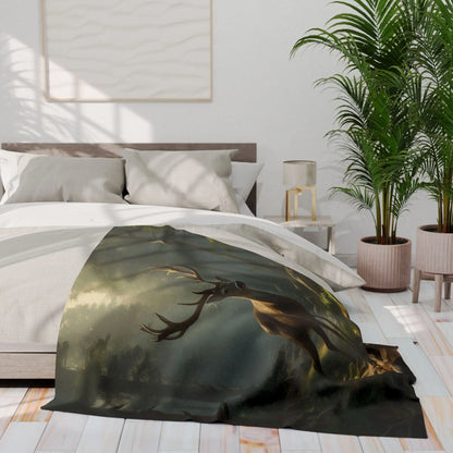 Deer in the Forest Arctic Fleece Blanket featuring Majestic Deer Cozy Throw for Bedroom Living Room Decor Gift