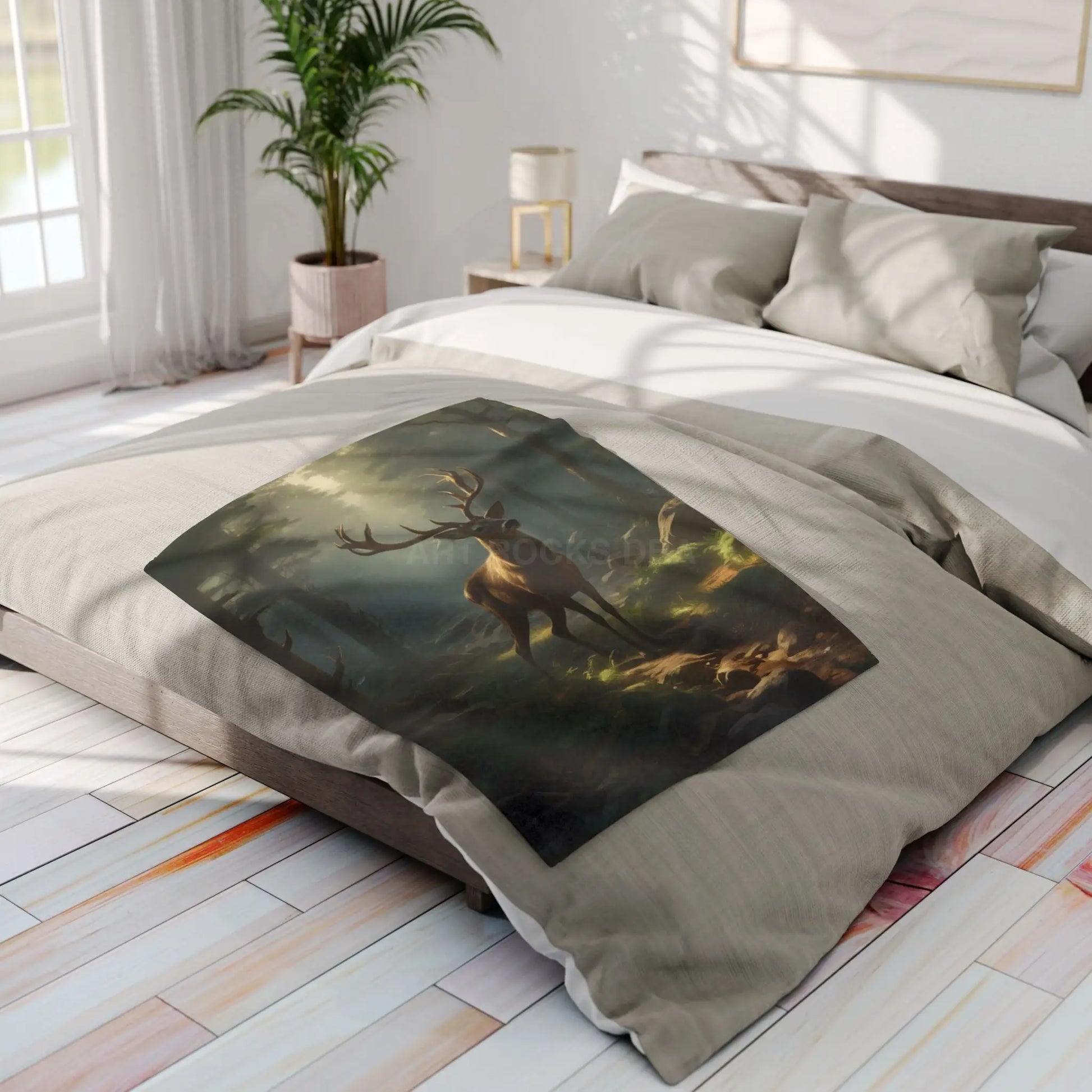 Deer in the Forest Arctic Fleece Blanket featuring Majestic Deer Cozy Throw for Bedroom Living Room Decor Gift