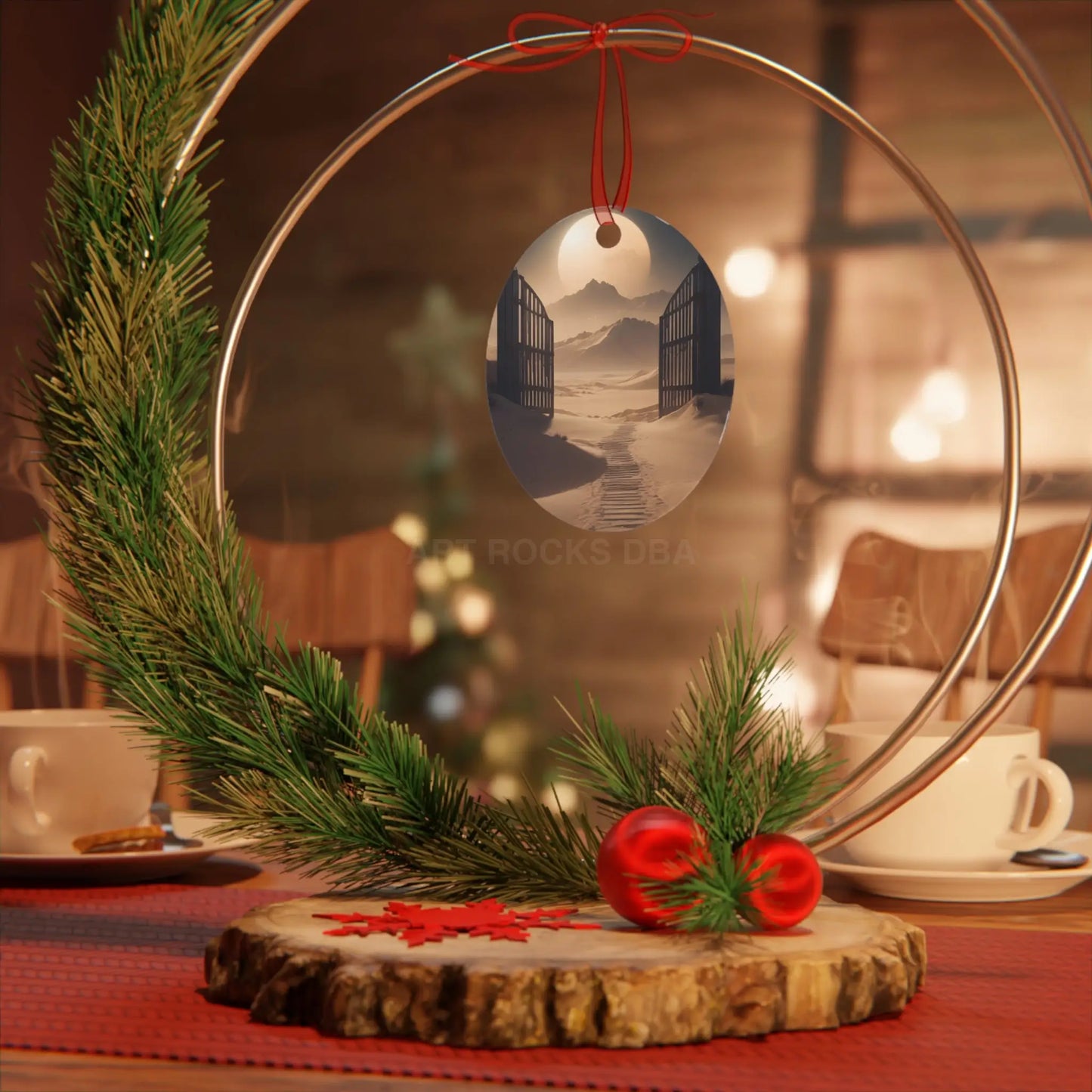 Desert Gate Metal Ornament — Serene Sand Dunes Holiday Decoration - Home Decor