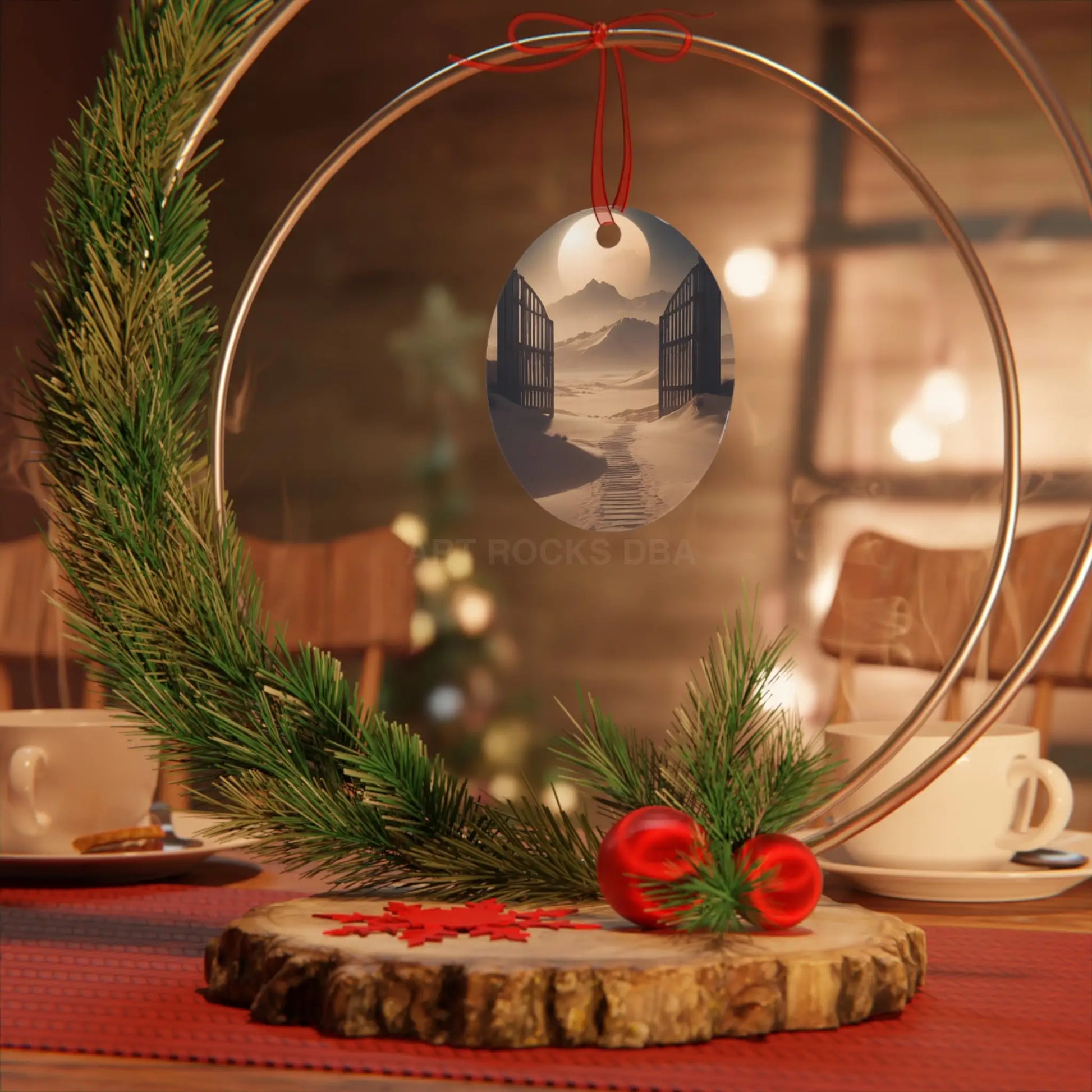 Desert Gate Metal Ornament — Serene Sand Dunes Holiday Decoration - Home Decor