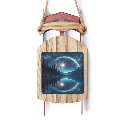 Double Full Moon Reflection on the Lake Sled Ornament - 2.1’’ × 4.6’’ / 1 pc - Home Decor