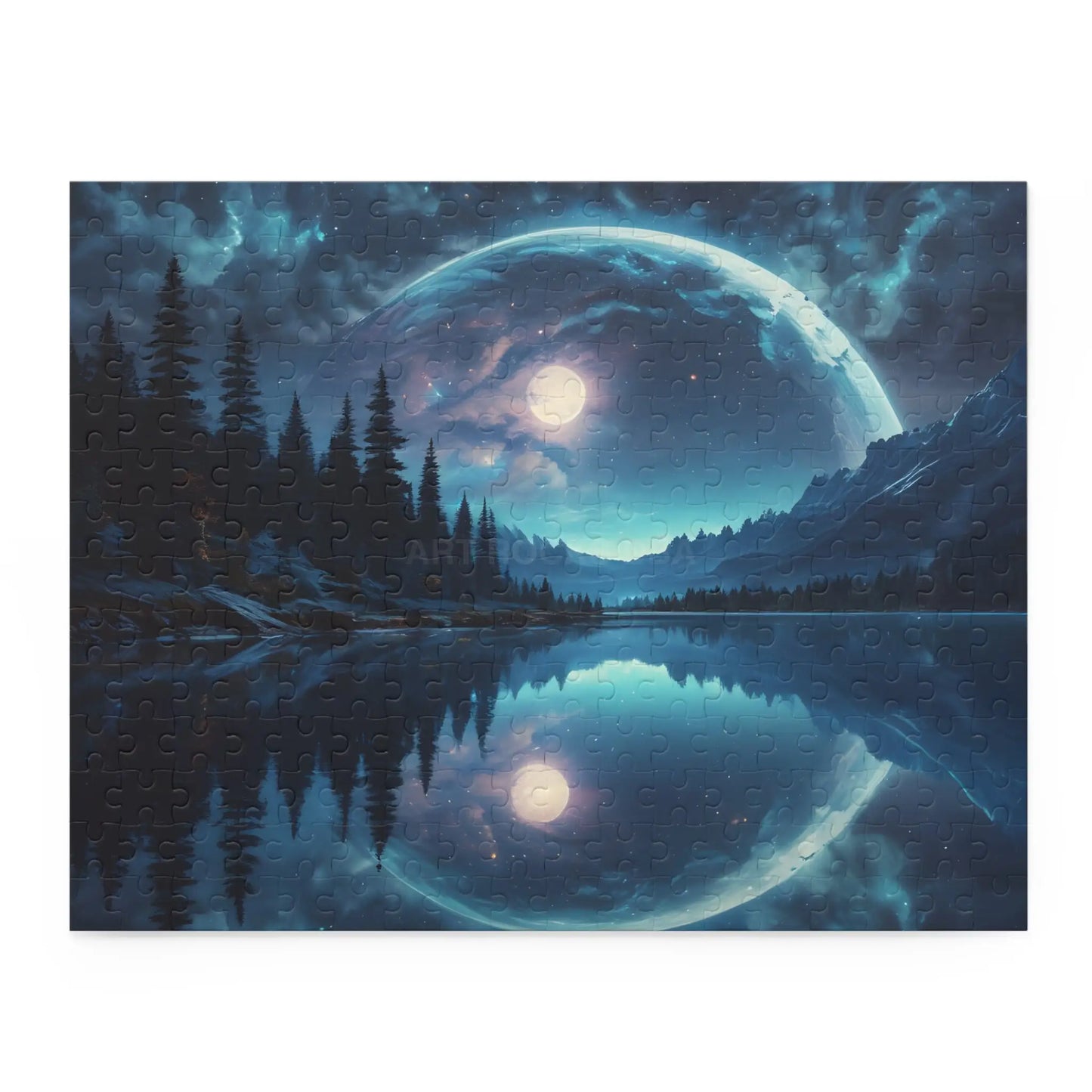 Double Moonlit Reflection Puzzle — Mystical Night Forest Jigsaw (120/252/500 pcs) - Puzzle