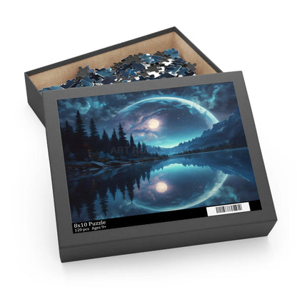 Double Moonlit Reflection Puzzle — Mystical Night Forest Jigsaw (120/252/500 pcs) - 10’’ × 8’’ (120 pcs) - Puzzle