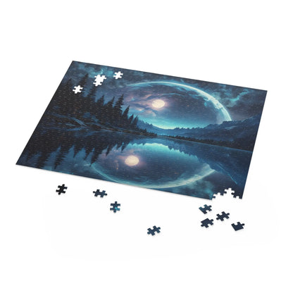 Double Moonlit Reflection Puzzle — Mystical Night Forest Jigsaw (120/252/500 pcs) - Puzzle