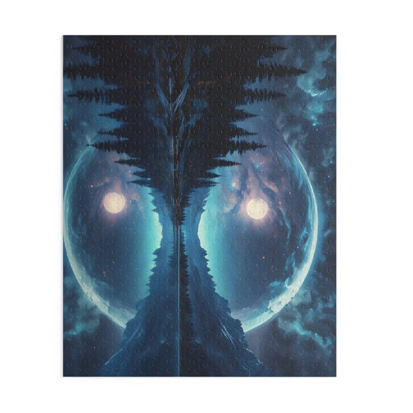 Double Moonlit Reflection Puzzle — Mystical Night Forest Jigsaw (120/252/500 pcs) - Puzzle