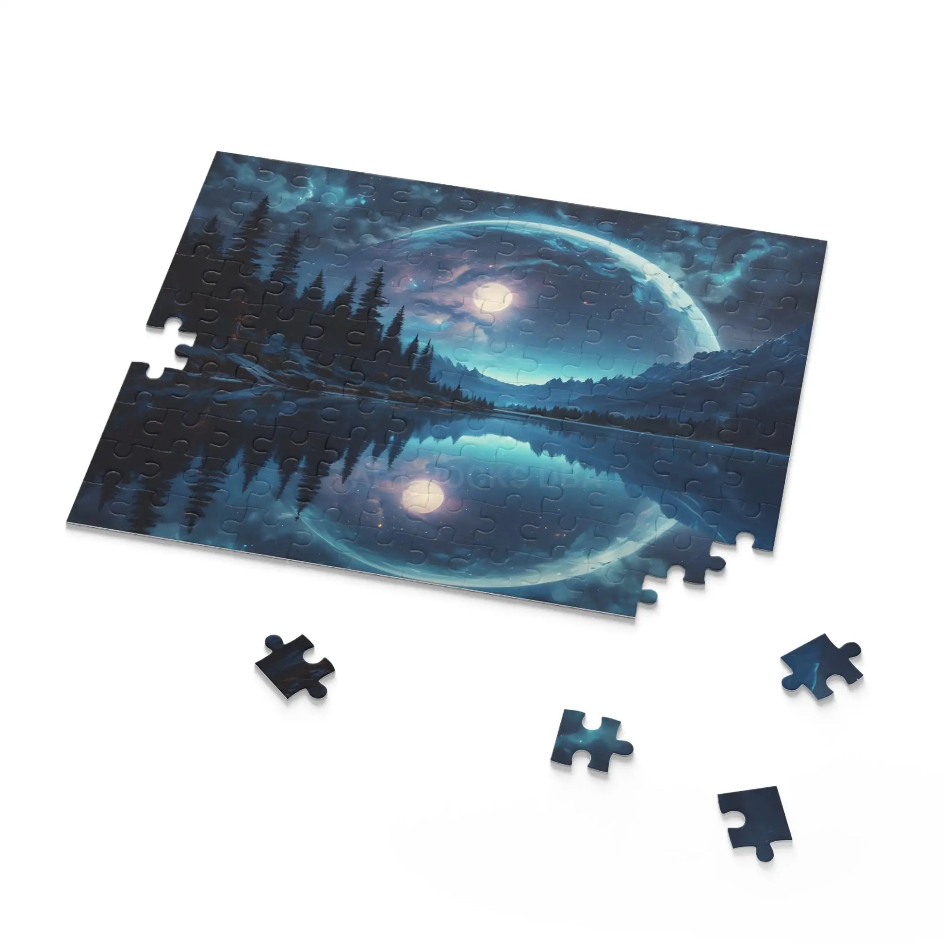 Double Moonlit Reflection Puzzle — Mystical Night Forest Jigsaw (120/252/500 pcs) - Puzzle