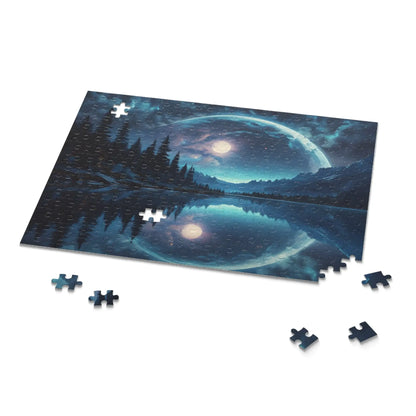 Double Moonlit Reflection Puzzle — Mystical Night Forest Jigsaw (120/252/500 pcs) - Puzzle