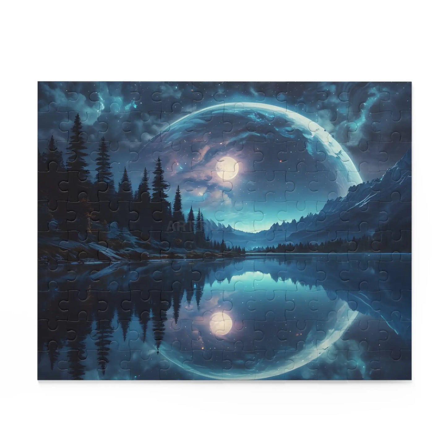 Double Moonlit Reflection Puzzle — Mystical Night Forest Jigsaw (120/252/500 pcs) - Puzzle