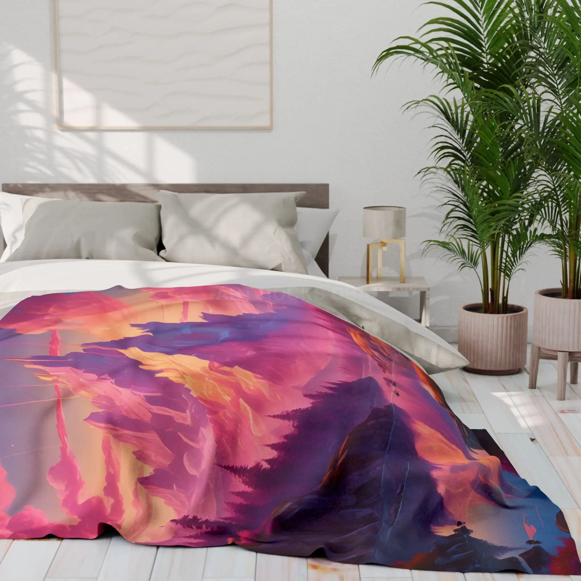 Dreamy Mountain Landscape Fleece Blanket Cozy Home Decor Gift Travel Accessory Outdoor Adventure Relaxation Piece