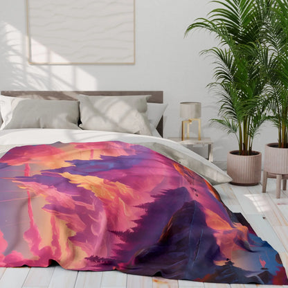Dreamy Mountain Landscape Fleece Blanket Cozy Home Decor Gift Travel Accessory Outdoor Adventure Relaxation Piece