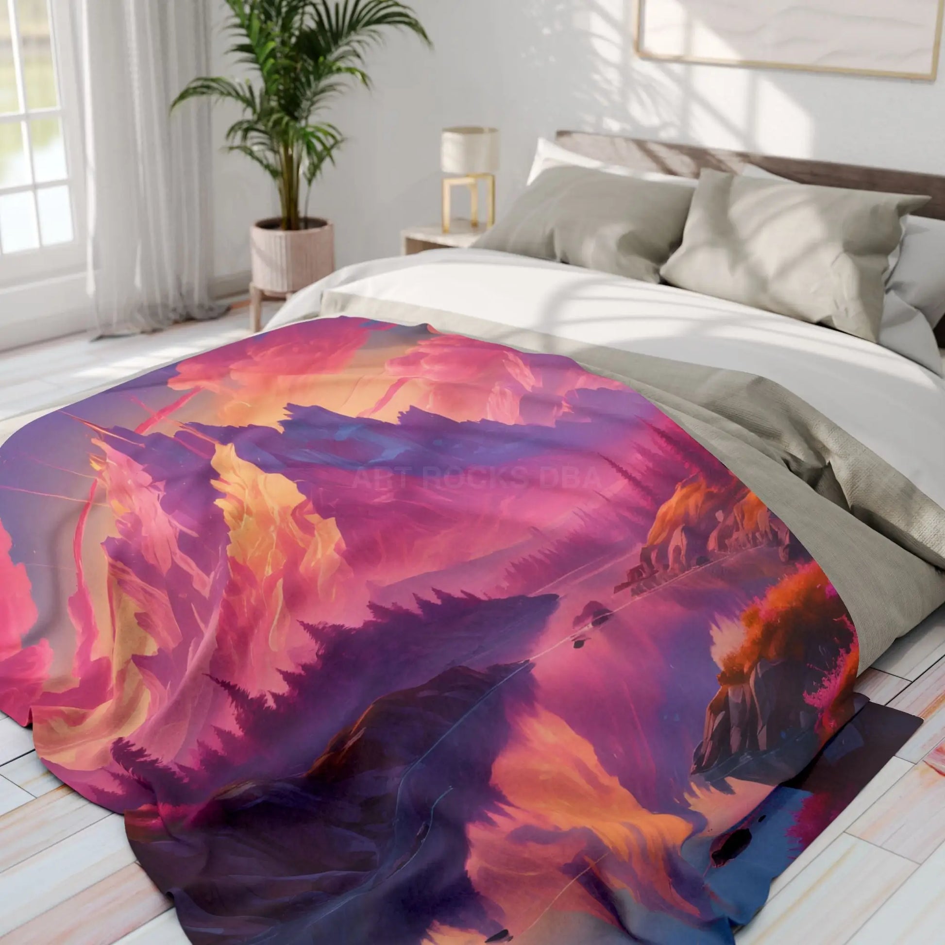 Dreamy Mountain Landscape Fleece Blanket Cozy Home Decor Gift Travel Accessory Outdoor Adventure Relaxation Piece