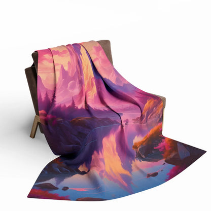 Dreamy Mountain Landscape Fleece Blanket Cozy Home Decor Gift Travel Accessory Outdoor Adventure Relaxation Piece