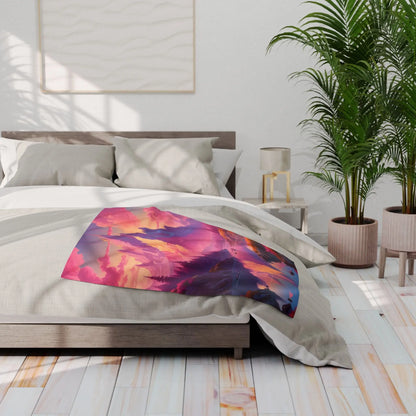 Dreamy Mountain Landscape Fleece Blanket Cozy Home Decor Gift Travel Accessory Outdoor Adventure Relaxation Piece